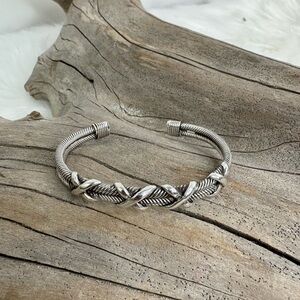 Vintage Taxco 925 Sterling Silver Double Rope X Cuff Bracelet 27g Mexico